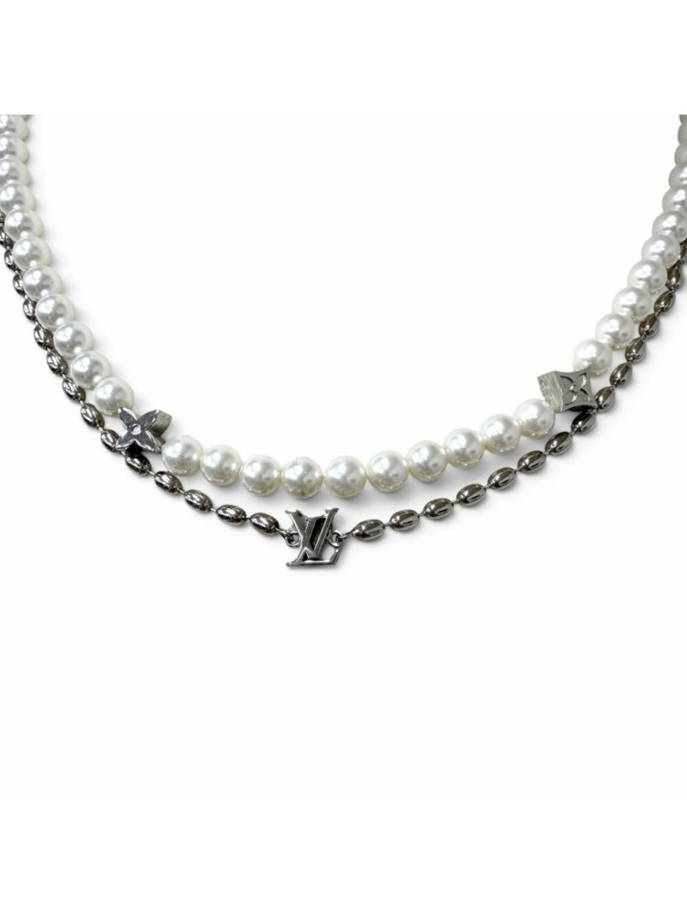 Louis Vuitton Necklace Pearl Fusion Silver White
